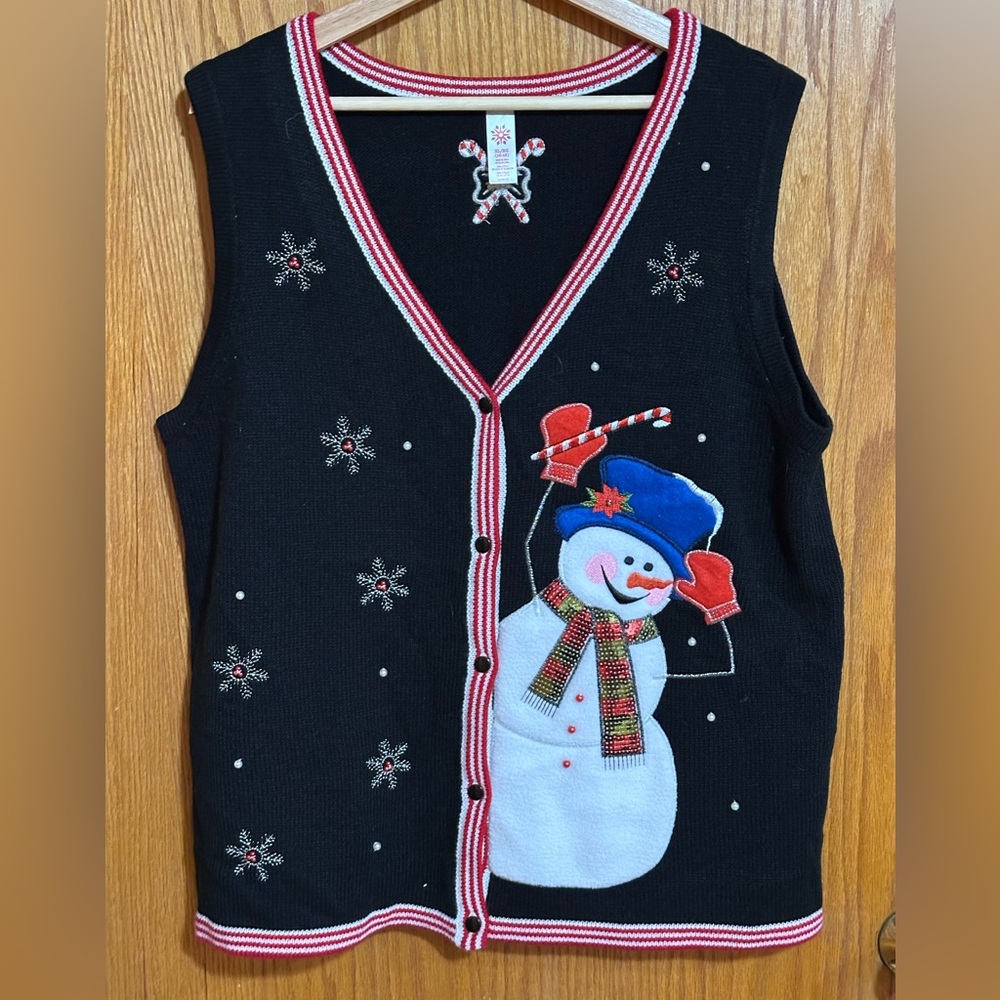 Snowman sweater vest holiday winter Sz women’s  XL embroidered Applique‎